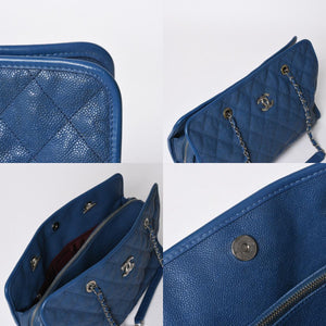 極美品 CHANEL シャネル マトラッセ チェーントートバッグ 15番台 キャビアスキン ブルー シルバー金具 中古 4a008414
