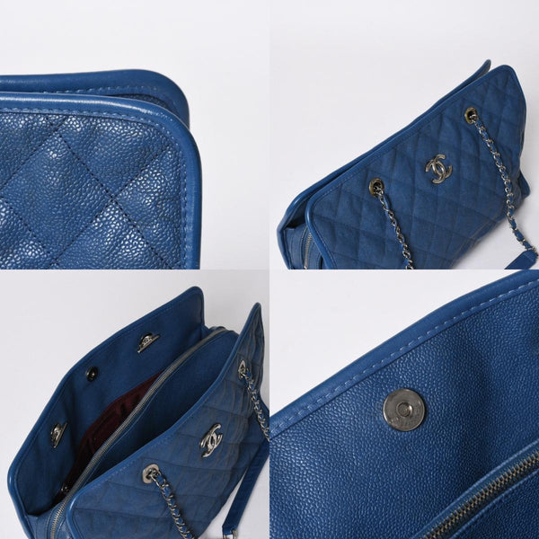 極美品 CHANEL シャネル マトラッセ チェーントートバッグ 15番台 キャビアスキン ブルー シルバー金具 中古 4a008414