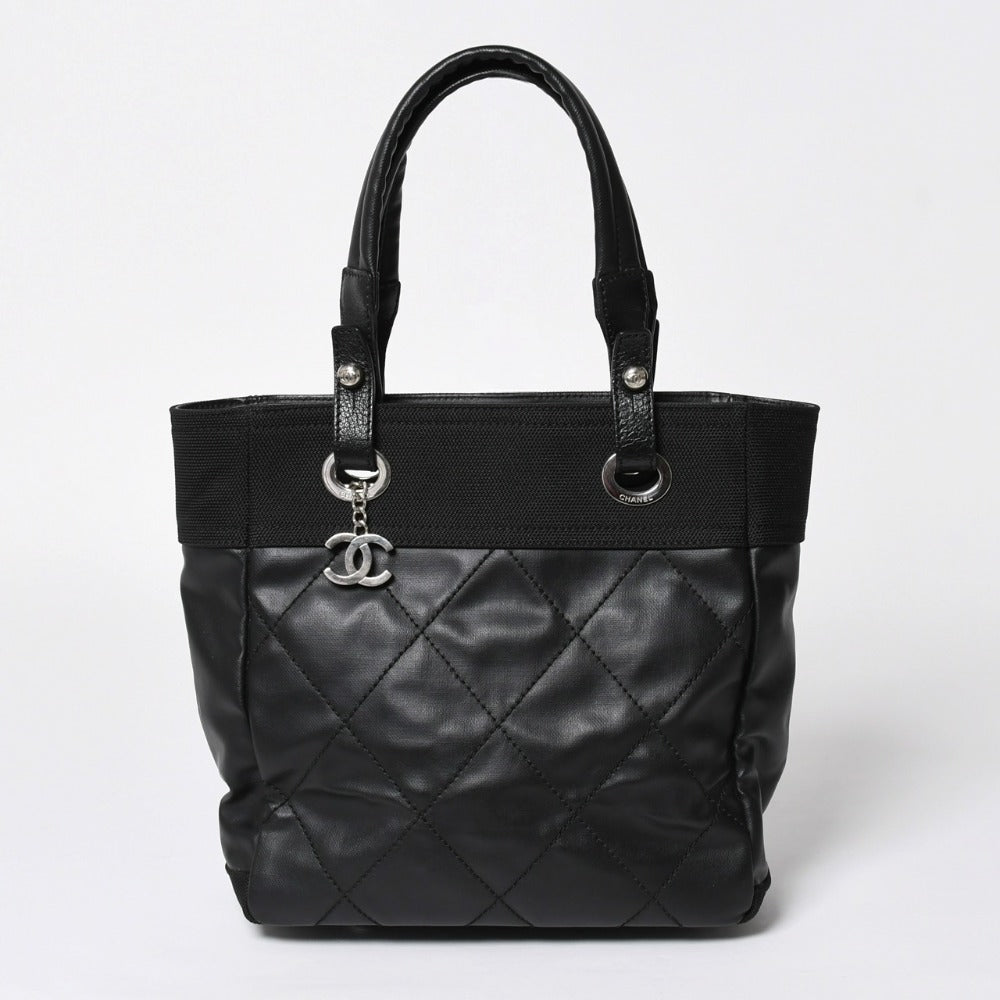 新品同様 希少品 CHANEL シャネル トートバッグ パリビアリッツ イタリア製 コーティングキャンバス レザー 黒 ブラック 11番台 中古 4a008373