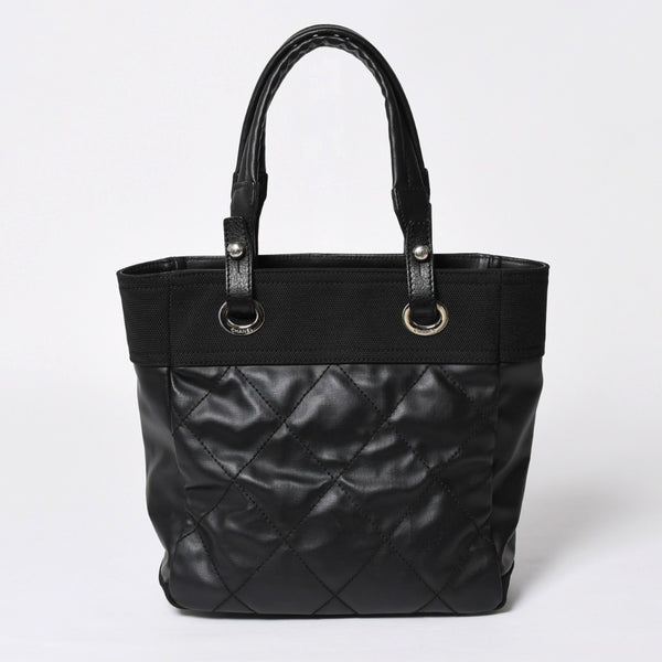 新品同様 希少品 CHANEL シャネル トートバッグ パリビアリッツ イタリア製 コーティングキャンバス レザー 黒 ブラック 11番台 中古 4a008373