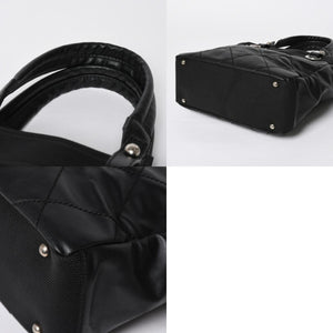 新品同様 希少品 CHANEL シャネル トートバッグ パリビアリッツ イタリア製 コーティングキャンバス レザー 黒 ブラック 11番台 中古 4a008373