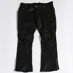 CHROME HEARTS Leather Flare Pants Size 38 Cemetery Cross Patch 10 Patches Cross Ball Black Good Used 4a009101