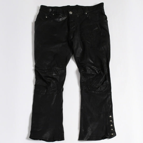 CHROME HEARTS Leather Flare Pants Size 38 Cemetery Cross Patch 10 Patches Cross Ball Black Good Used 4a009101
