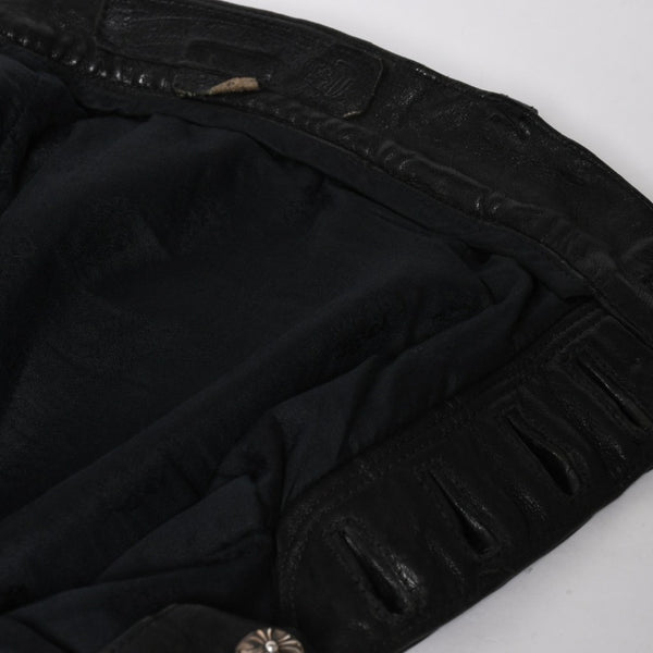 CHROME HEARTS Leather Flare Pants Size 38 Cemetery Cross Patch 10 Patches Cross Ball Black Good Used 4a009101