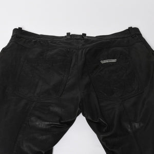 CHROME HEARTS Leather Flare Pants Size 38 Cemetery Cross Patch 10 Patches Cross Ball Black Good Used 4a009101