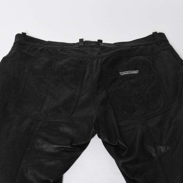 CHROME HEARTS Leather Flare Pants Size 38 Cemetery Cross Patch 10 Patches Cross Ball Black Good Used 4a009101