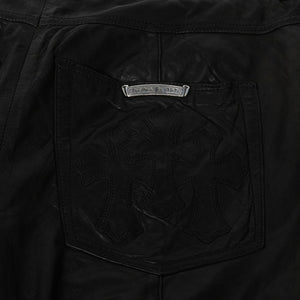 CHROME HEARTS Leather Flare Pants Size 38 Cemetery Cross Patch 10 Patches Cross Ball Black Good Used 4a009101