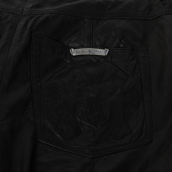 CHROME HEARTS Leather Flare Pants Size 38 Cemetery Cross Patch 10 Patches Cross Ball Black Good Used 4a009101
