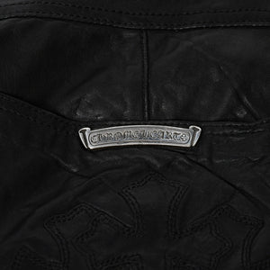 CHROME HEARTS Leather Flare Pants Size 38 Cemetery Cross Patch 10 Patches Cross Ball Black Good Used 4a009101