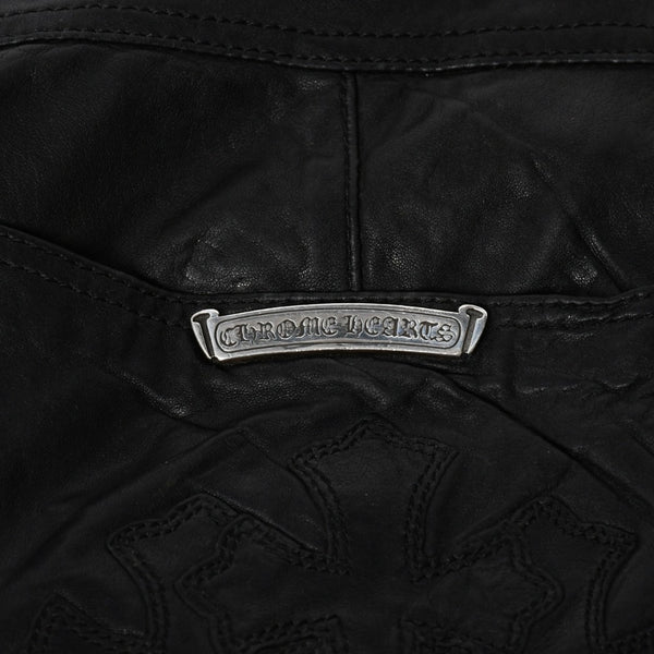 CHROME HEARTS Leather Flare Pants Size 38 Cemetery Cross Patch 10 Patches Cross Ball Black Good Used 4a009101