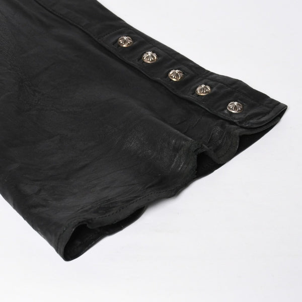 CHROME HEARTS Leather Flare Pants Size 38 Cemetery Cross Patch 10 Patches Cross Ball Black Good Used 4a009101