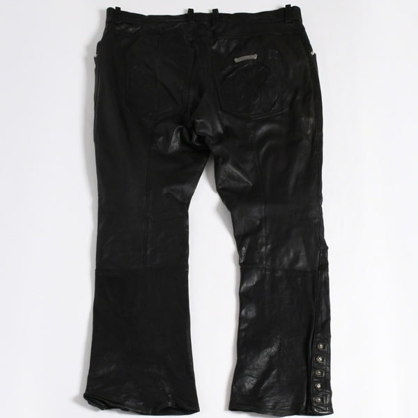 CHROME HEARTS Leather Flare Pants Size 38 Cemetery Cross Patch 10 Patches Cross Ball Black Good Used 4a009101