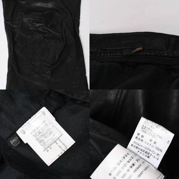 CHROME HEARTS Leather Flare Pants Size 38 Cemetery Cross Patch 10 Patches Cross Ball Black Good Used 4a009101