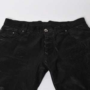 CHROME HEARTS Leather Flare Pants Size 38 Cemetery Cross Patch 10 Patches Cross Ball Black Good Used 4a009101