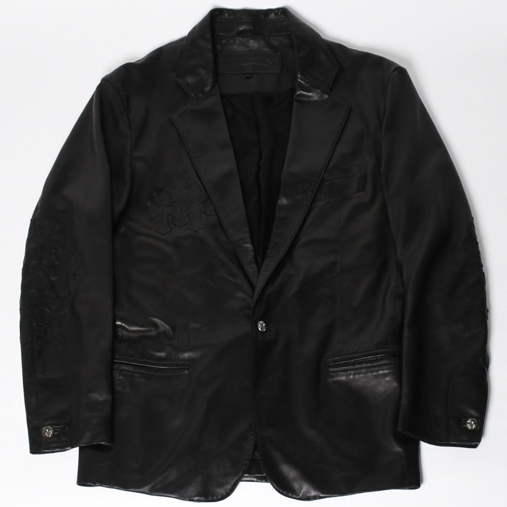 極美品 CHROME HEARTS クロムハーツ シングル テーラードジャケット サイズL セメタリークロスパッチ 31パッチ ラムスキン 中古 4a009095