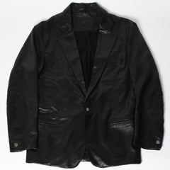 極美品 CHROME HEARTS クロムハーツ シングル テーラードジャケット サイズL セメタリークロスパッチ 31パッチ ラムスキン 中古 4a009095