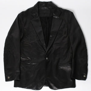 極美品 CHROME HEARTS クロムハーツ シングル テーラードジャケット サイズL セメタリークロスパッチ 31パッチ ラムスキン 中古 4a009095