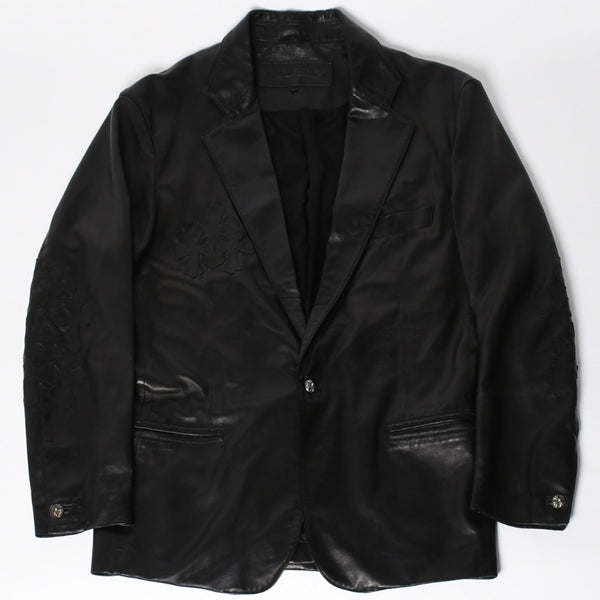 極美品 CHROME HEARTS クロムハーツ シングル テーラードジャケット サイズL セメタリークロスパッチ 31パッチ ラムスキン 中古 4a009095