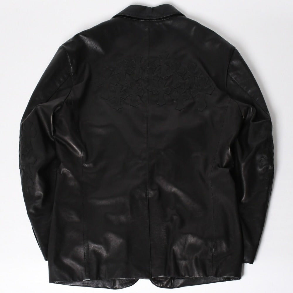 極美品 CHROME HEARTS クロムハーツ シングル テーラードジャケット サイズL セメタリークロスパッチ 31パッチ ラムスキン 中古 4a009095
