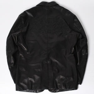 極美品 CHROME HEARTS クロムハーツ シングル テーラードジャケット サイズL セメタリークロスパッチ 31パッチ ラムスキン 中古 4a009095