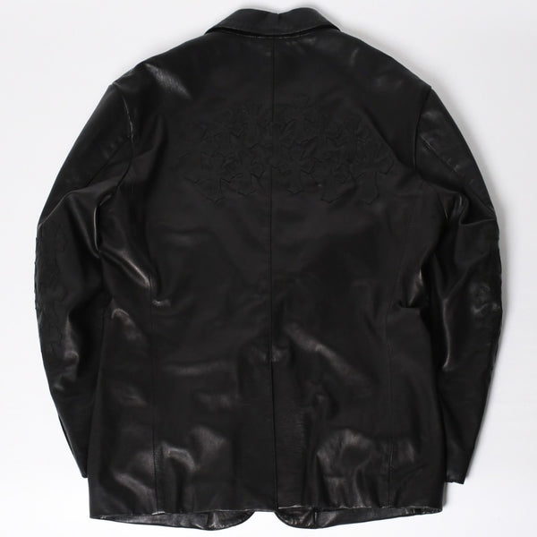 極美品 CHROME HEARTS クロムハーツ シングル テーラードジャケット サイズL セメタリークロスパッチ 31パッチ ラムスキン 中古 4a009095