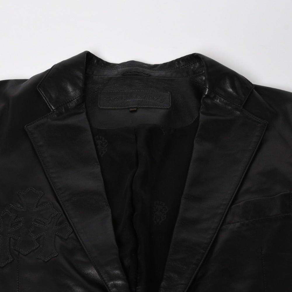 極美品 CHROME HEARTS クロムハーツ シングル テーラードジャケット サイズL セメタリークロスパッチ 31パッチ ラムスキン 中古 4a009095