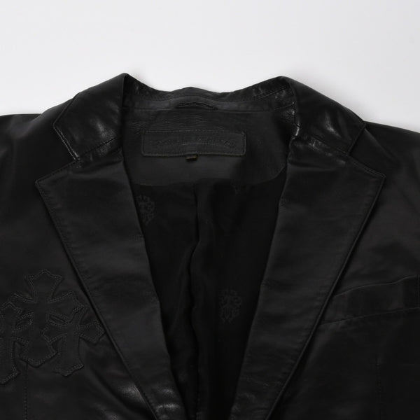 極美品 CHROME HEARTS クロムハーツ シングル テーラードジャケット サイズL セメタリークロスパッチ 31パッチ ラムスキン 中古 4a009095