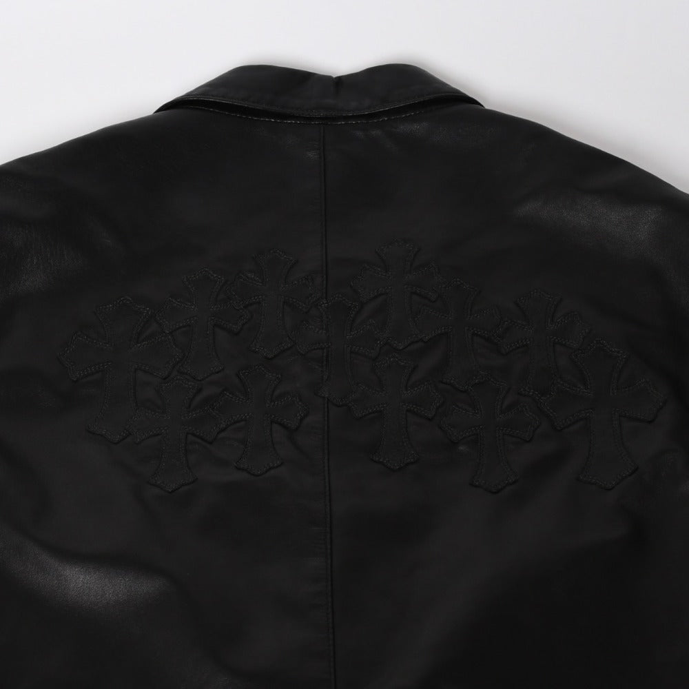 極美品 CHROME HEARTS クロムハーツ シングル テーラードジャケット サイズL セメタリークロスパッチ 31パッチ ラムスキン 中古 4a009095