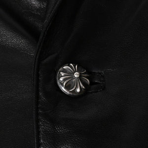 極美品 CHROME HEARTS クロムハーツ シングル テーラードジャケット サイズL セメタリークロスパッチ 31パッチ ラムスキン 中古 4a009095