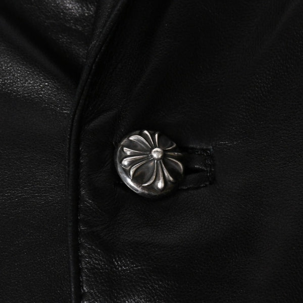 極美品 CHROME HEARTS クロムハーツ シングル テーラードジャケット サイズL セメタリークロスパッチ 31パッチ ラムスキン 中古 4a009095