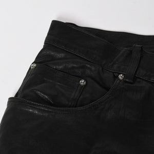 CHROME HEARTS Leather Flare Pants Size 38 Cemetery Cross Patch 10 Patches Cross Ball Black Good Used 4a009101