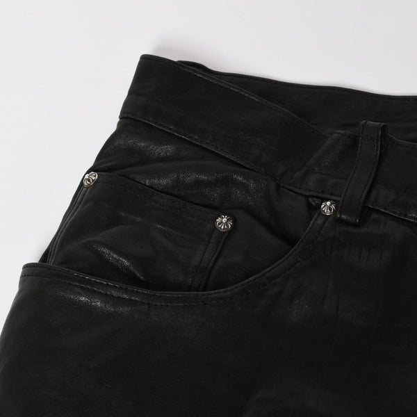 CHROME HEARTS Leather Flare Pants Size 38 Cemetery Cross Patch 10 Patches Cross Ball Black Good Used 4a009101
