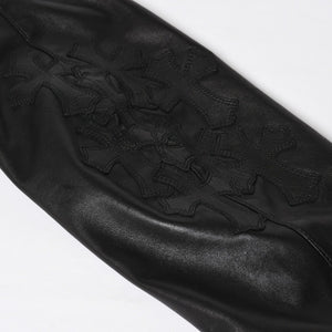 極美品 CHROME HEARTS クロムハーツ シングル テーラードジャケット サイズL セメタリークロスパッチ 31パッチ ラムスキン 中古 4a009095