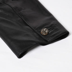 極美品 CHROME HEARTS クロムハーツ シングル テーラードジャケット サイズL セメタリークロスパッチ 31パッチ ラムスキン 中古 4a009095