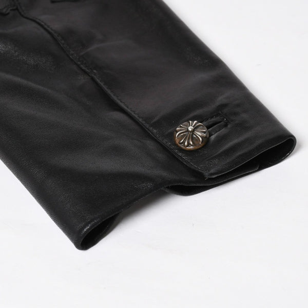 極美品 CHROME HEARTS クロムハーツ シングル テーラードジャケット サイズL セメタリークロスパッチ 31パッチ ラムスキン 中古 4a009095