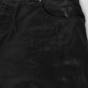 CHROME HEARTS Leather Flare Pants Size 38 Cemetery Cross Patch 10 Patches Cross Ball Black Good Used 4a009101