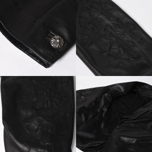 極美品 CHROME HEARTS クロムハーツ シングル テーラードジャケット サイズL セメタリークロスパッチ 31パッチ ラムスキン 中古 4a009095