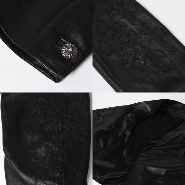 極美品 CHROME HEARTS クロムハーツ シングル テーラードジャケット サイズL セメタリークロスパッチ 31パッチ ラムスキン 中古 4a009095