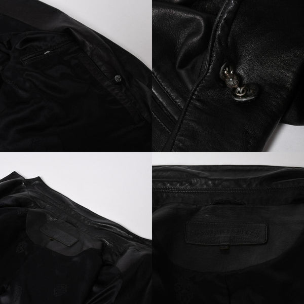 極美品 CHROME HEARTS クロムハーツ シングル テーラードジャケット サイズL セメタリークロスパッチ 31パッチ ラムスキン 中古 4a009095