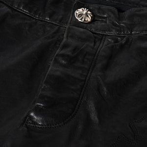 CHROME HEARTS Leather Flare Pants Size 38 Cemetery Cross Patch 10 Patches Cross Ball Black Good Used 4a009101