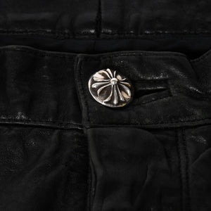 CHROME HEARTS Leather Flare Pants Size 38 Cemetery Cross Patch 10 Patches Cross Ball Black Good Used 4a009101