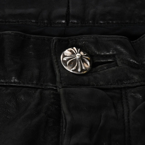 CHROME HEARTS Leather Flare Pants Size 38 Cemetery Cross Patch 10 Patches Cross Ball Black Good Used 4a009101