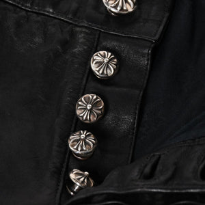 CHROME HEARTS Leather Flare Pants Size 38 Cemetery Cross Patch 10 Patches Cross Ball Black Good Used 4a009101
