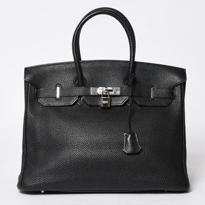 極美品 HERMES エルメス BIRKIN バーキン35 ブラック シルバー金具 トゴハンドバッグ □F刻印 中古 4a009121