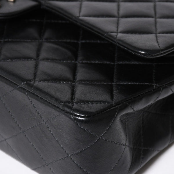 極美品 CHANEL シャネル マトラッセ25 Wフラップ Wチェーンショルダーバッグ 7番台 ココマーク ラムスキン ブラック シルバー金具 中古 4a009112