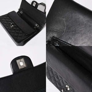 極美品 CHANEL シャネル マトラッセ25 Wフラップ Wチェーンショルダーバッグ 7番台 ココマーク ラムスキン ブラック シルバー金具 中古 4a009112