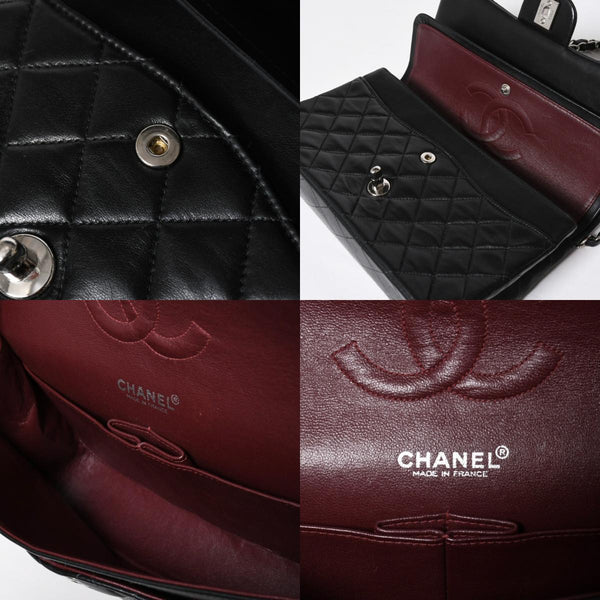 極美品 CHANEL シャネル マトラッセ25 Wフラップ Wチェーンショルダーバッグ 7番台 ココマーク ラムスキン ブラック シルバー金具 中古 4a009112