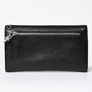 新品未使用 CHROME HEARTS クロムハーツ WAVE CROSS BALL ウェーブ クロスボールボタン レザーウォレット 長財布 ダガー ブラック 中古 4a009091