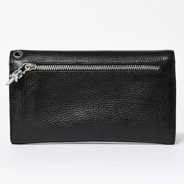 新品未使用 CHROME HEARTS クロムハーツ WAVE CROSS BALL ウェーブ クロスボールボタン レザーウォレット 長財布 ダガー ブラック 中古 4a009091