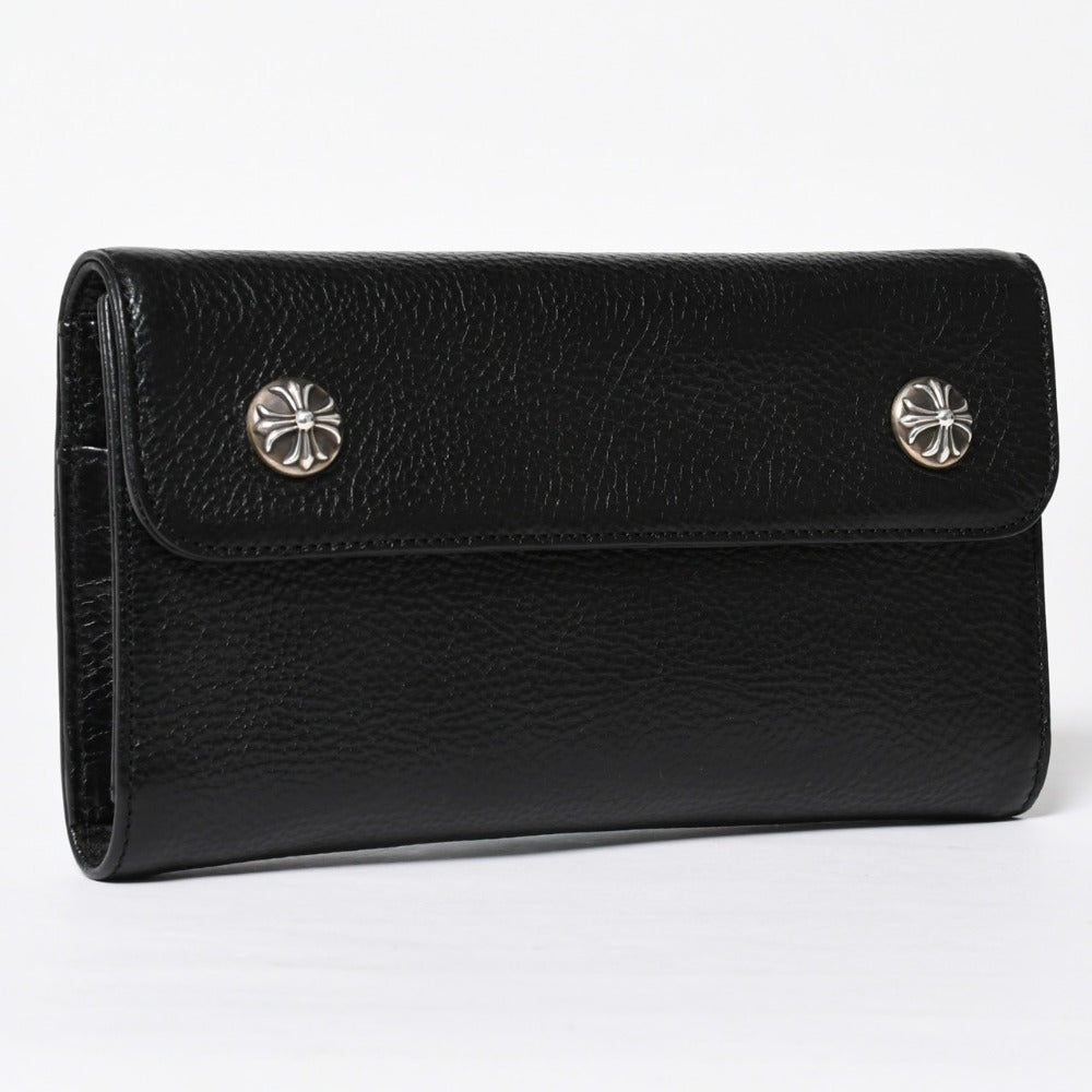 New and unused CHROME HEARTS WAVE CROSS BALL Wave Cross Ball Button Leather Wallet Long Wallet Dagger Black Used 4a009091